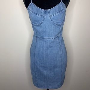 Shein light wash denim cami body dress